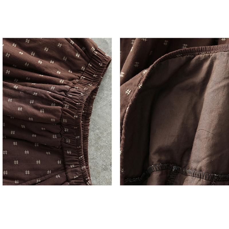 Autumn Winter Retro Cotton Linen Quilted Skirt