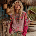 Comstylish Women's Bohemian Floral Embroidery Art Cozy Sweater