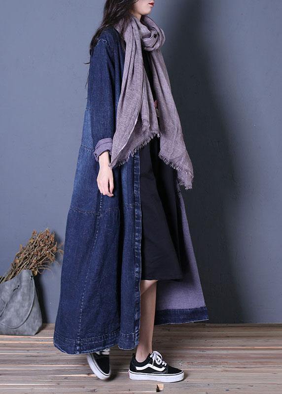 Boutique Oversize Long Fall Denim Blue Patchwork Button Down Coats