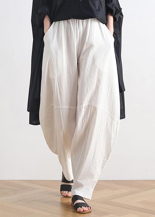 White Cotton and Linen Loose Trousers Zen Lantern Pants