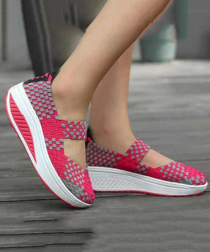 Black Knit Fabric Art Splicing High Wedge Heels Shoes
