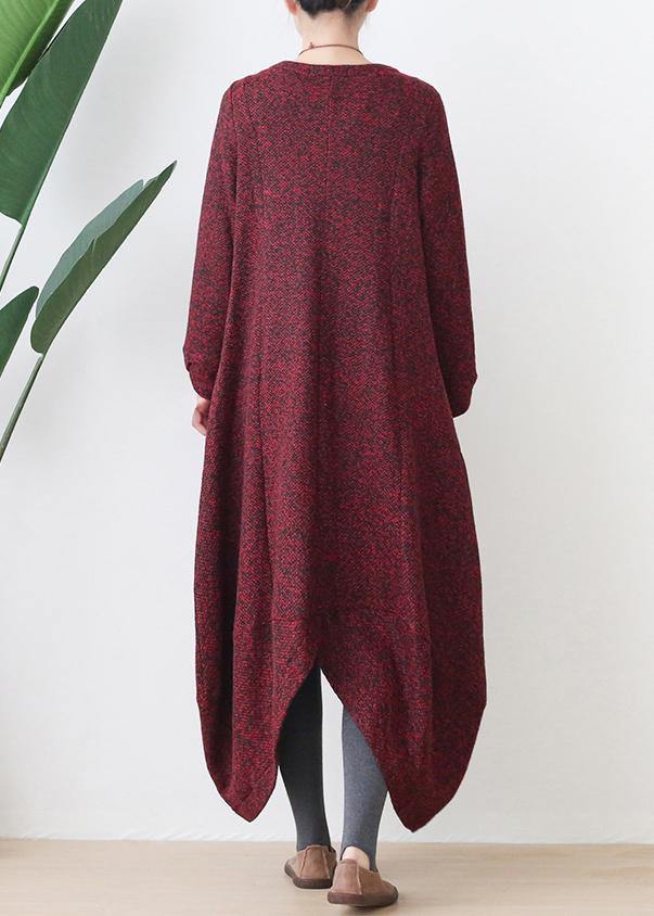 Oversize Medium Length Coat Winter Coats Red V Neck Asymmetric Wool Jackets
