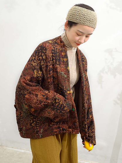 Winter Print Button Short Cotton Coat