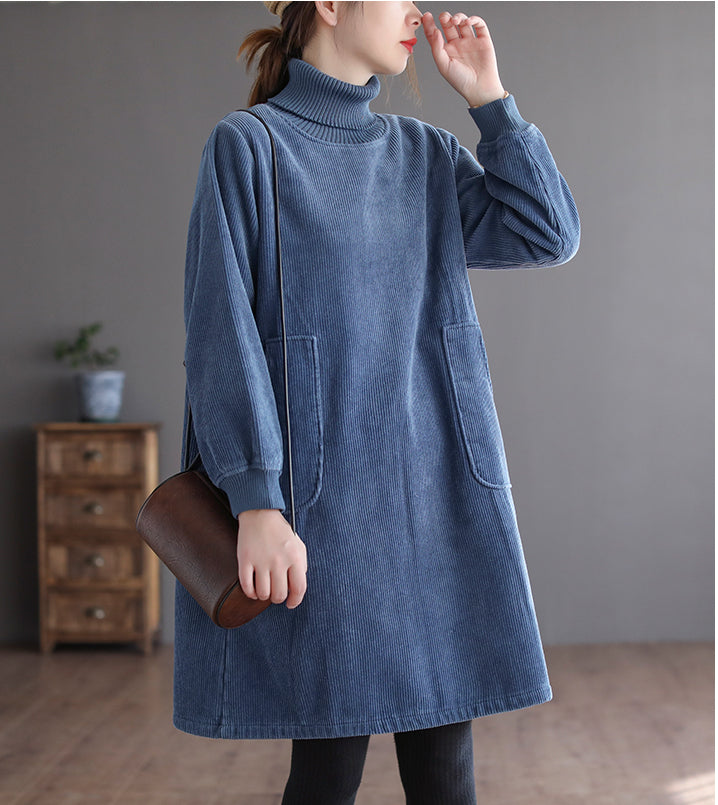 Corduroy Color Plus Velvet Thick Loose Turtleneck Top