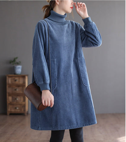 Corduroy Color Plus Velvet Thick Loose Turtleneck Top