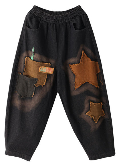 Black Pockets Denim Pants Winter