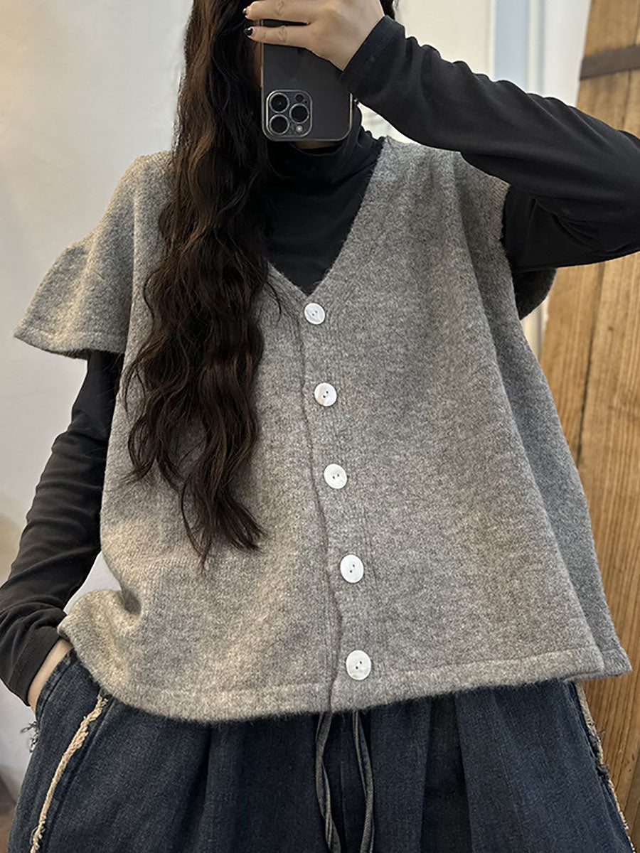 Artsy Knitted Button Sleeve Vest