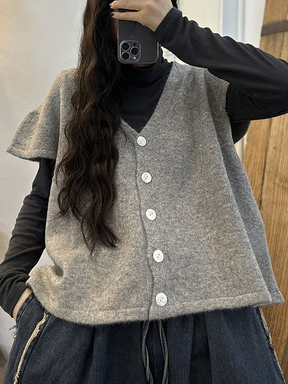 Artsy Knitted Button Sleeve Vest