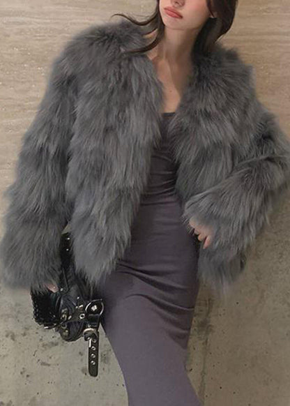 New White O Neck Leather and Fur Coats Spring