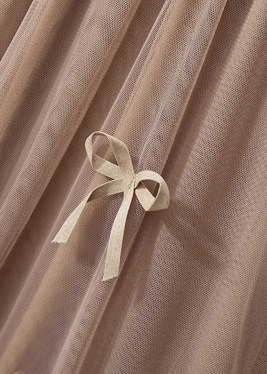 Coffee Bow High Waist Tulle Skirt Spring