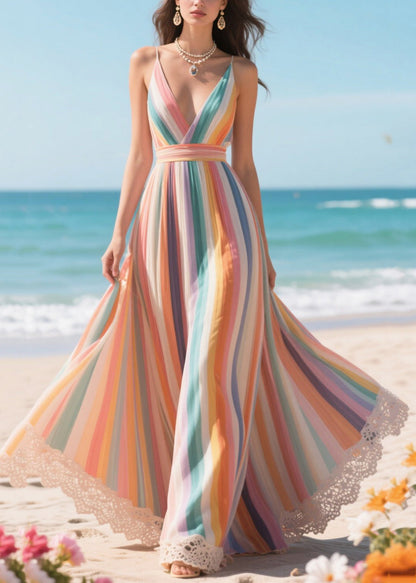 Polychrome Striped Patchwork Exra Large Hem Beach Dress Summer
