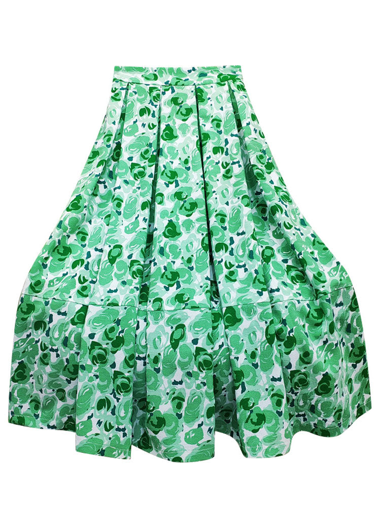 Red Wrinkled Patchwork Print Cotton Skirt Summer