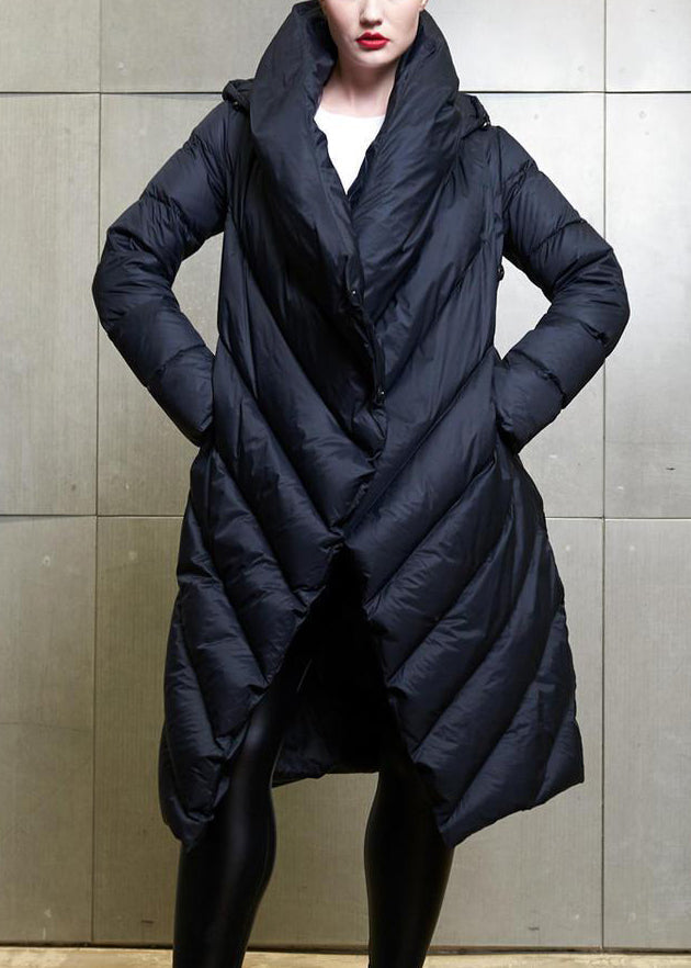 Black Button Patchwork Cotton Blend Coat Winter