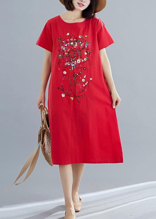 100% Red Cotton Long Shirts Stylish Inspiration Prints Summer Dresses