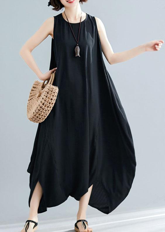 New Black Sleeveless Cotton Jumpsuit Pants Unique Wide Leg Skirts Pants