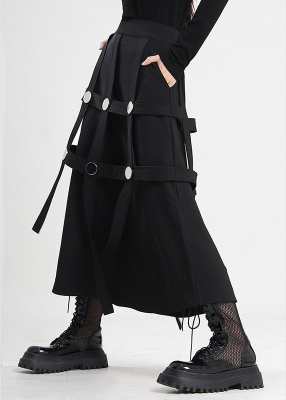 Black Asymmetrical Rivet Cotton Skirts Spring