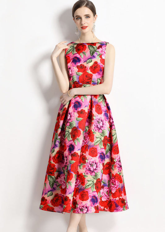 French Print Wrinkled Patchwork Chiffon a Line Skirts Sleeveless