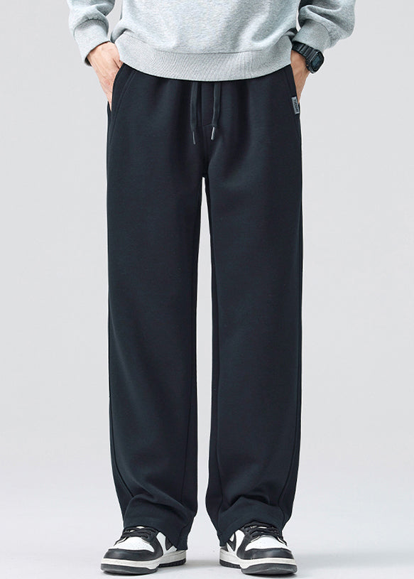 Simple Coffee Lace Up Elastic Waist Warm Fleece Pants Spring