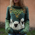 Comstylish Fuzzy Sheep Floral Vintage Celtic Cozy Knit Sweater