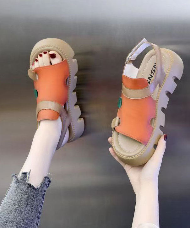Orange Peep Toe Buckle Strap Splicing Platform Sandals