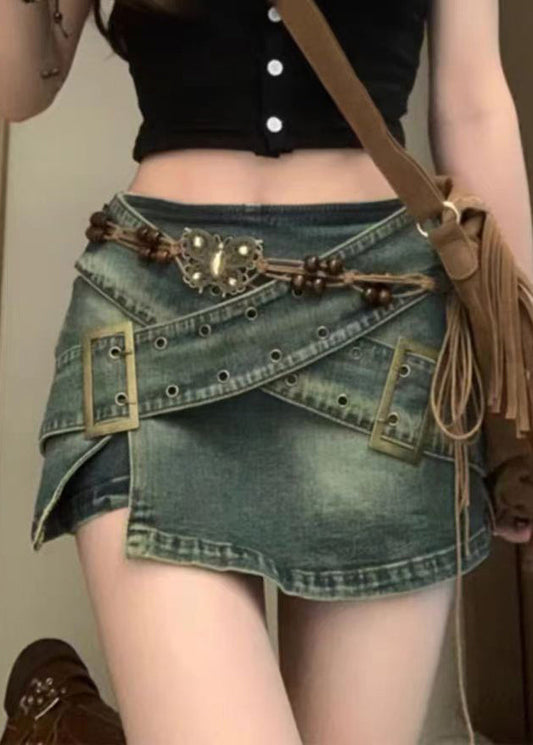 Denim Blue Asymmetrical High Waist Skirts Summer