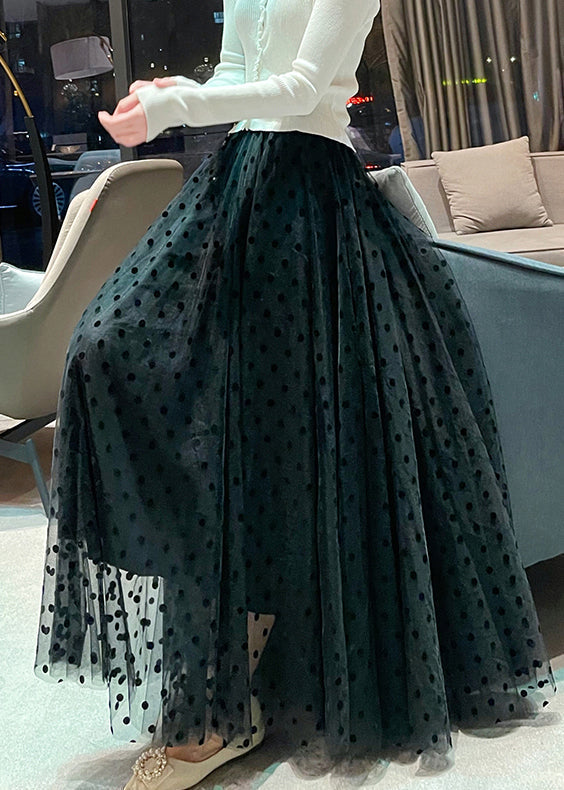 Black Print Tulle Skirt High Waist Summer