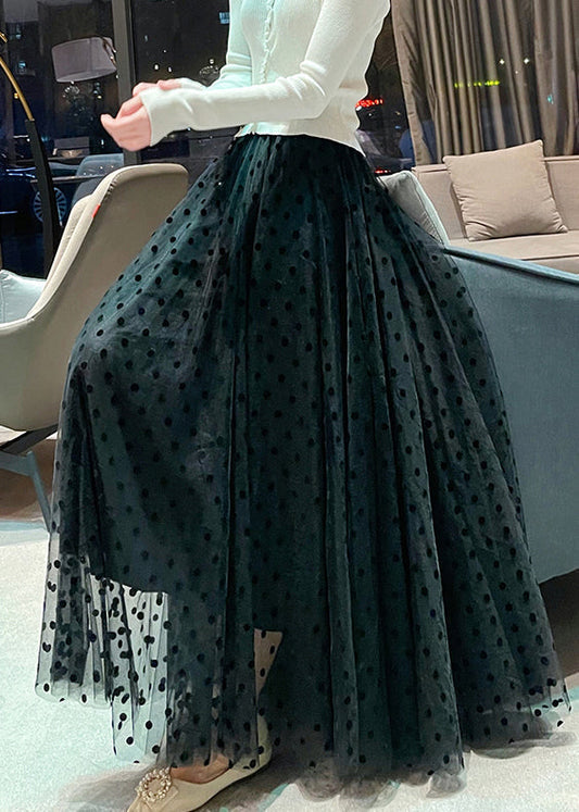 Black Print Tulle Skirt High Waist Summer