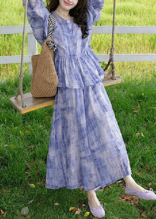 Purple Tie Dye Cardigans and Spaghetti Strap Dress Two Pieces Set Spring
