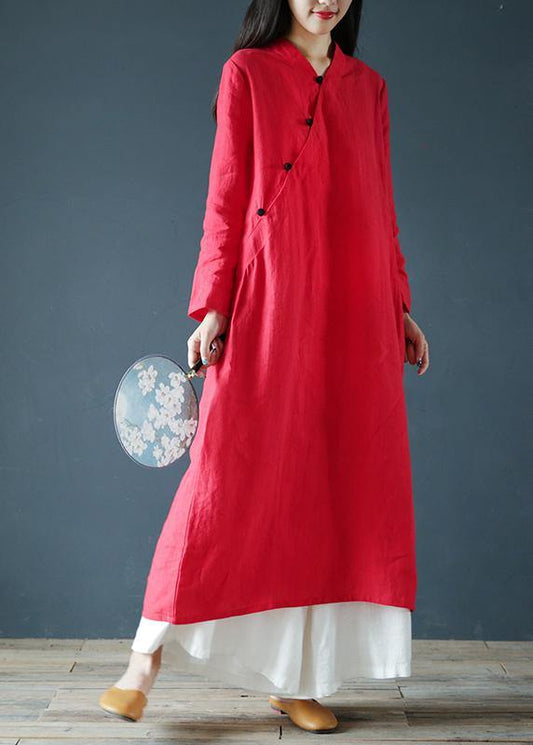 V Neck Long Sleeve Tunics Outfits Red Maxi Dress