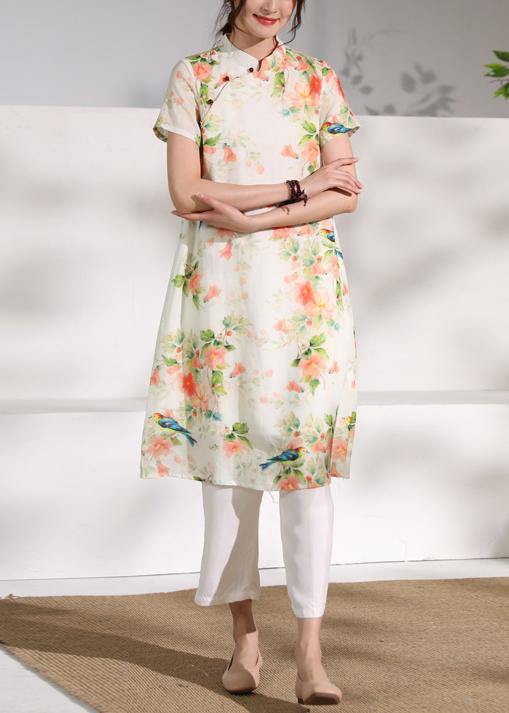 Classy Orange Linen Clothes Short Sleeve Dresses O Neck Dress