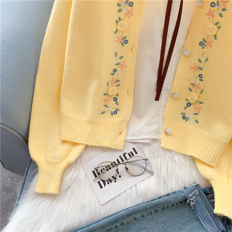 Gentle Fengsen Department Hand Embroidered Flower Sweater Coat 5053