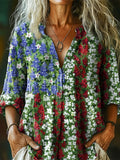Women's Independence Day Floral Flag Art Print Casual Cotton Shirt