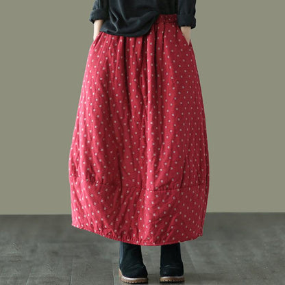 Autumn Winter Retro Cotton Linen Quilted Skirt
