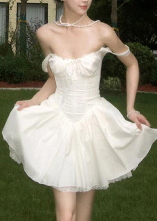 French White Cold Shoulder Mid Dress Summer