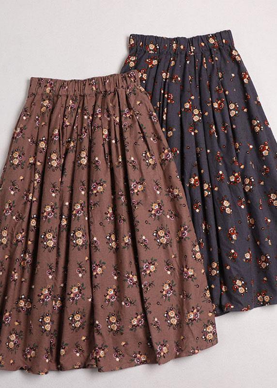 Grey Pockets Print Fall a Line Skirt