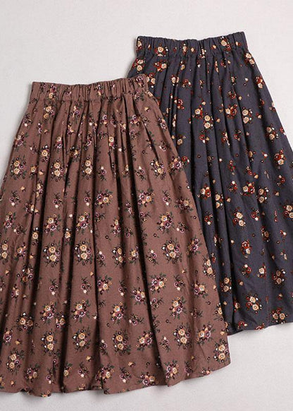 Grey Pockets Print Fall a Line Skirt