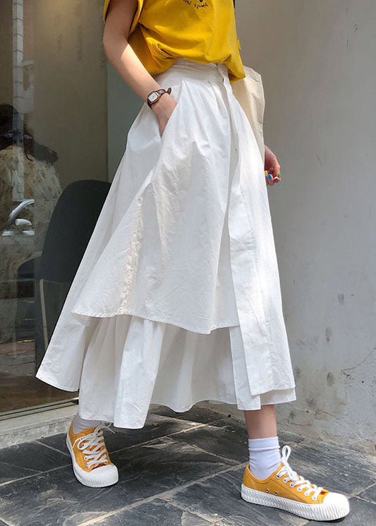 White Asymmetrical High Waist a Lline Skirts Spring