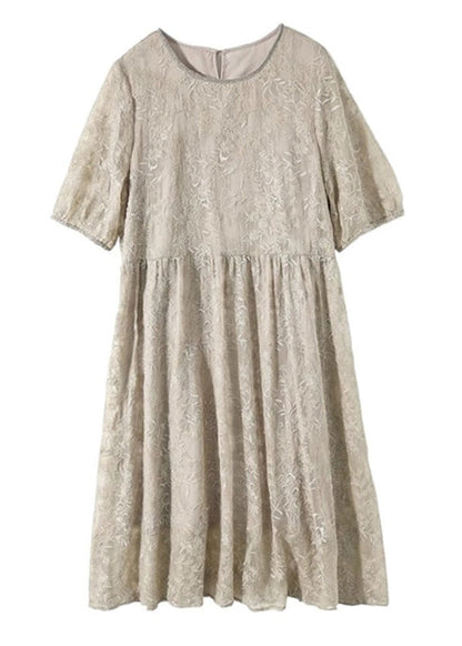 Grey Embroidered Wrinkled Patchwork Lace Dresses Summer