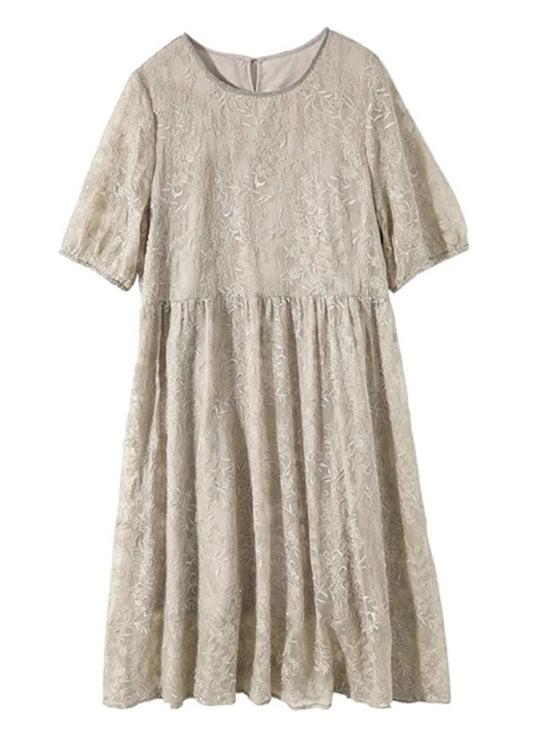 Grey Embroidered Wrinkled Patchwork Lace Dresses Summer