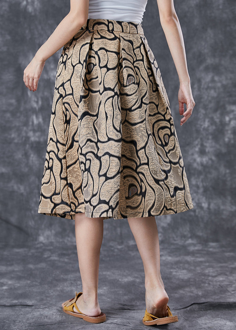 Golden High Waist Jacquard a Line Skirts Summer