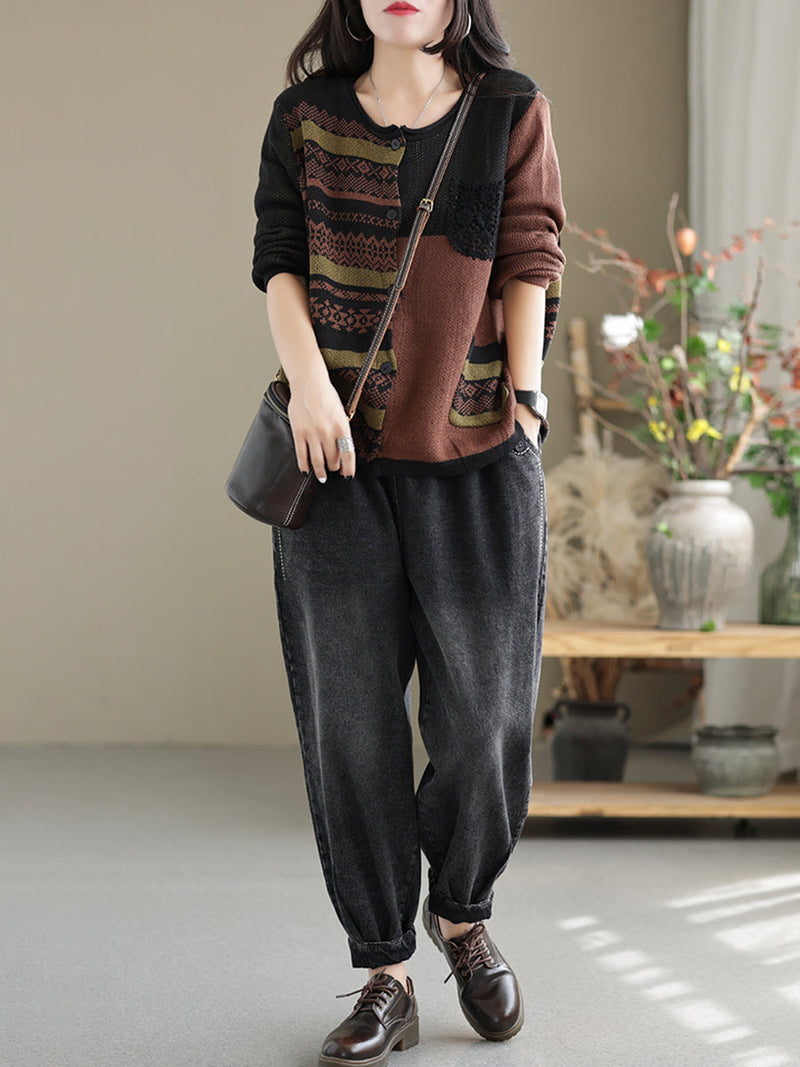 Autumn Patchwork Loose Sweaters
