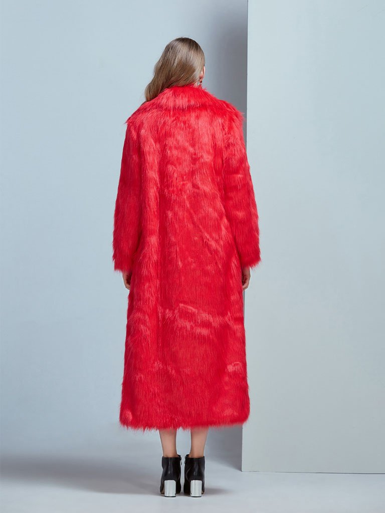 Faux Fur Coat V Neck Long Sleeve Maxi Winter Coat