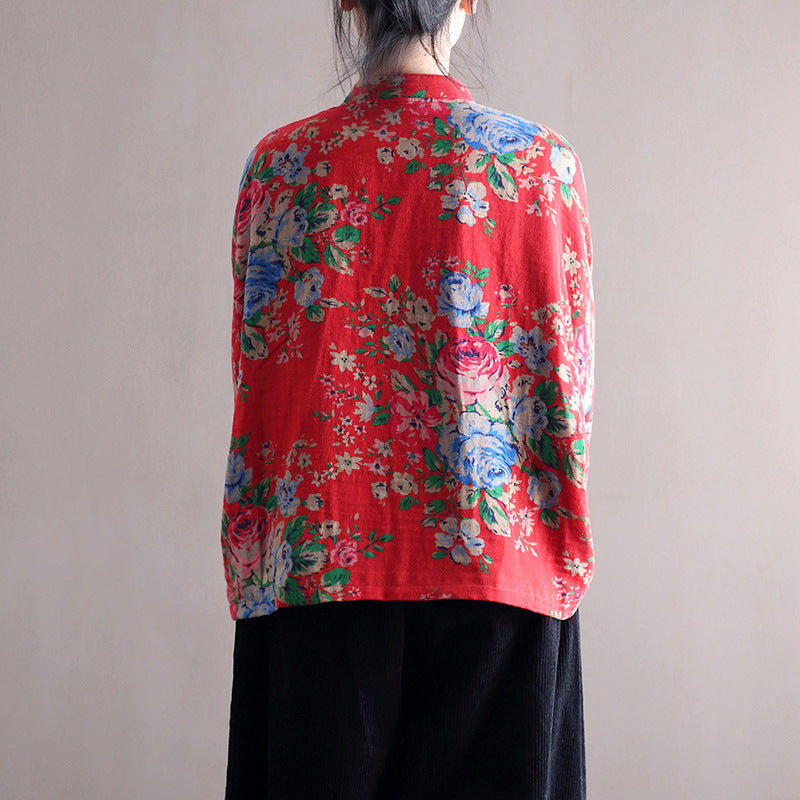 Blouse Stand Collar Large Flower Long-sleeved Jacket
