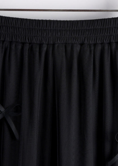 Black Bow High Waist Tulle a Line Skirts Fall