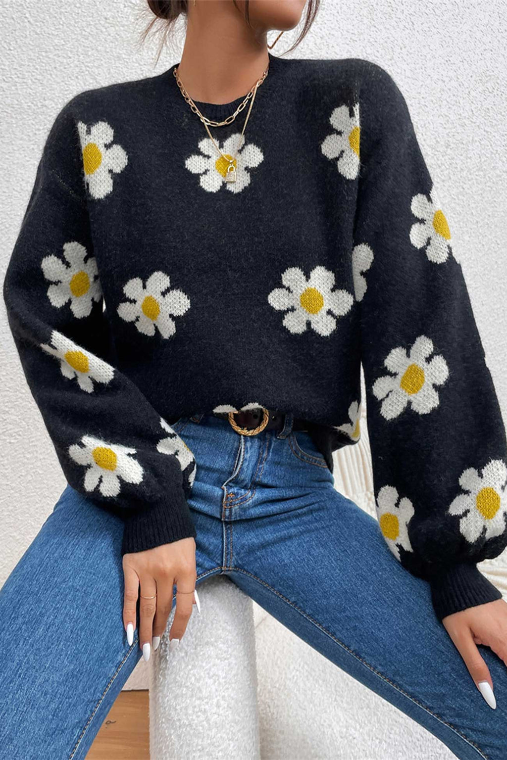 Luisa® | Floral embroidered crew neck sweater