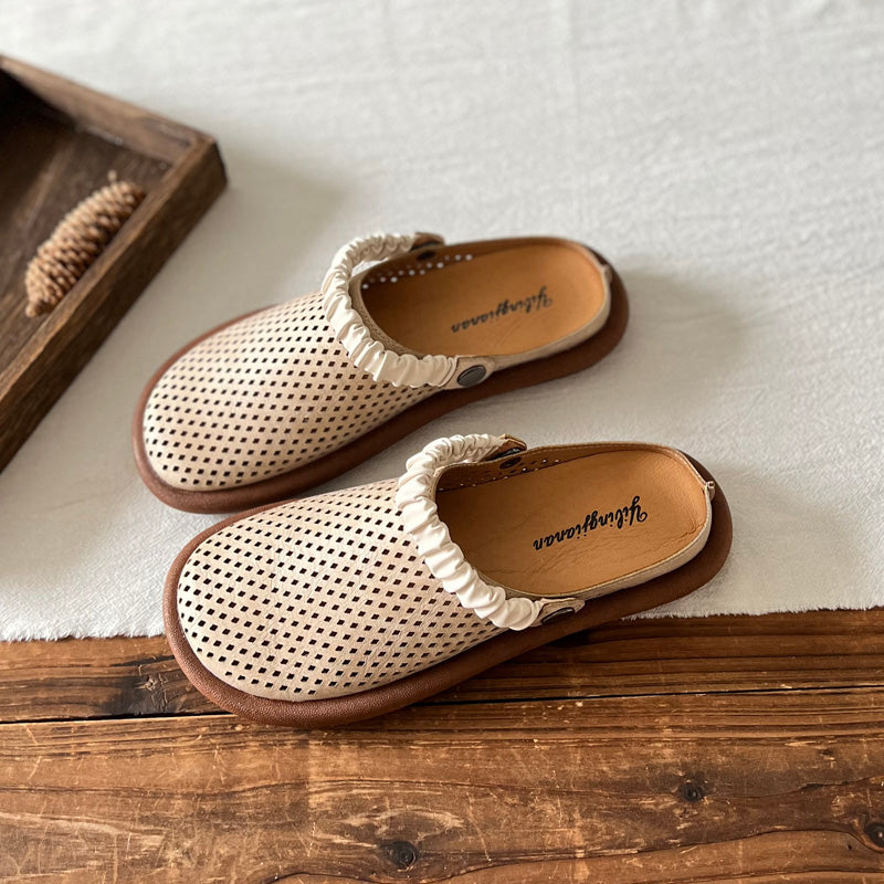 Retro Leather Hollow Soft Sandals / Slippers