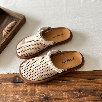 Retro Leather Hollow Soft Sandals / Slippers