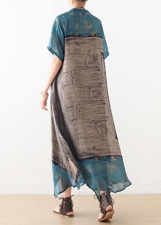 Simple Blue Chiffon Tunics Asymmetric Hem Long Summer Dresses
