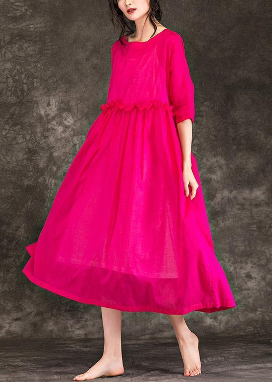Style O Neck Patchwork Cotton Long Boutique Shirts Rose Clothing Dresses Summer