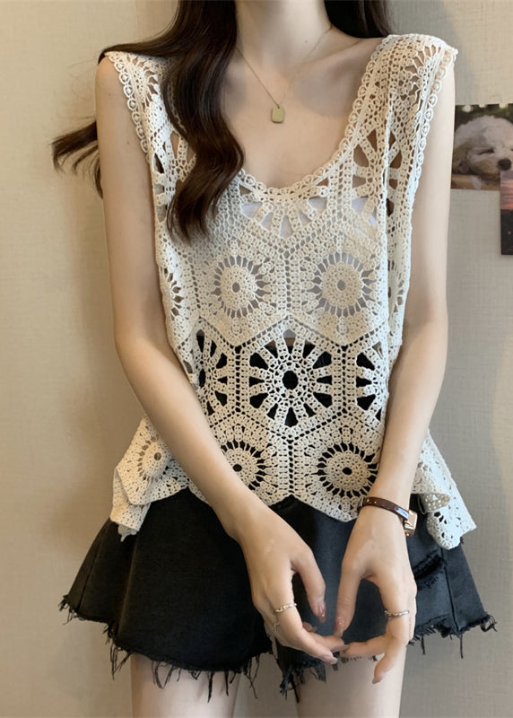 Modern Apricot V Neck Hollow Out Vests Summer
